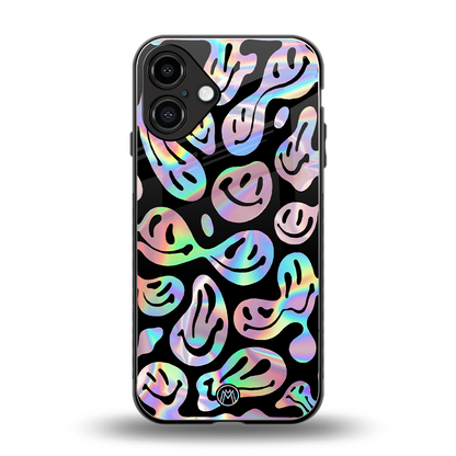 acid smiles chromatic edition back phone cover | glass case for iphone 16 plus