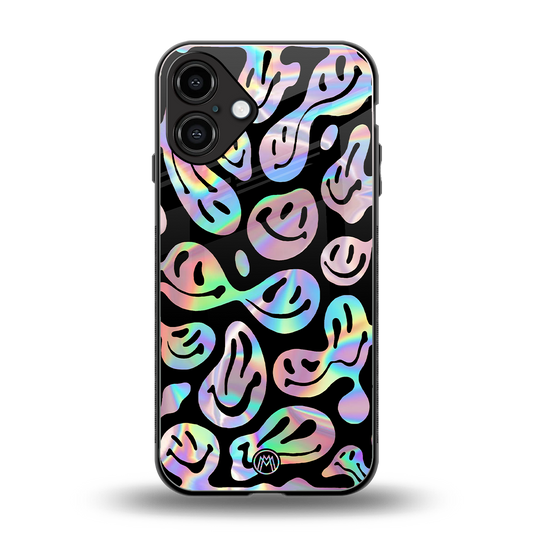 acid smiles chromatic edition back phone cover | glass case for iphone 16 plus