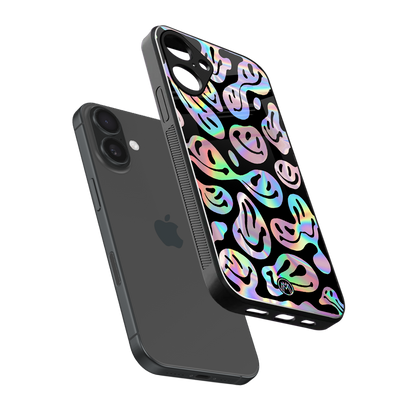 acid smiles chromatic edition back phone cover | glass case for iphone 16 plus