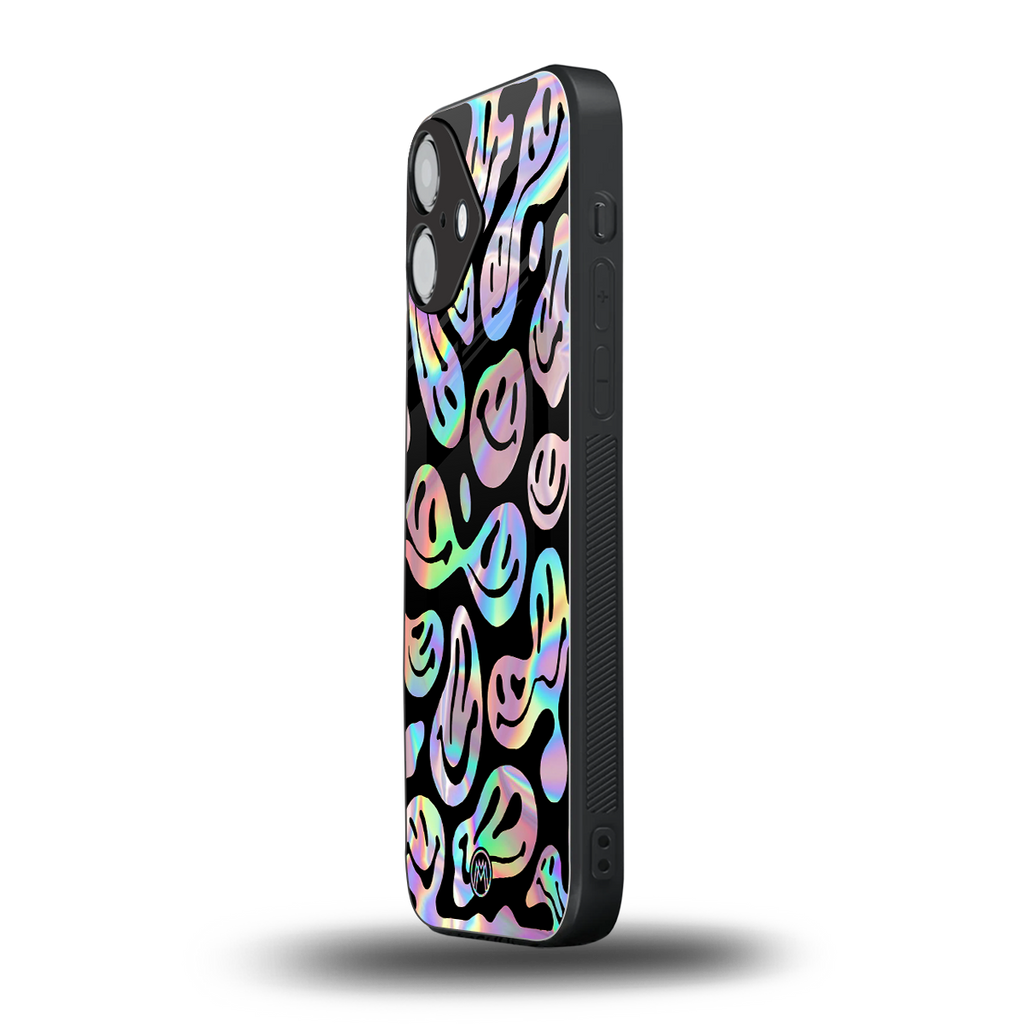 acid smiles chromatic edition back phone cover | glass case for iphone 16 plus