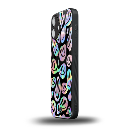 acid smiles chromatic edition back phone cover | glass case for iphone 16 plus