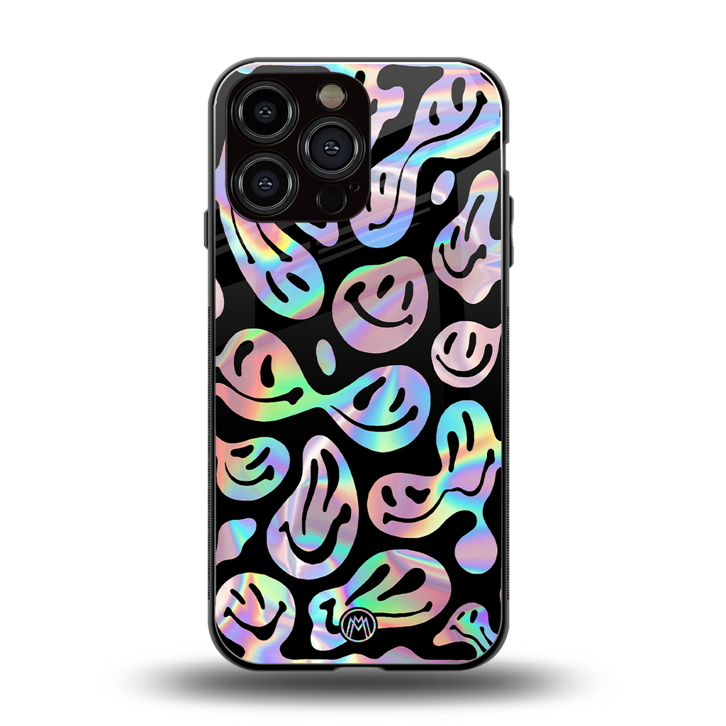 acid smiles chromatic edition back phone cover | glass case for iphone 16 pro max