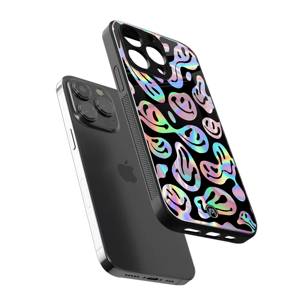 acid smiles chromatic edition back phone cover | glass case for iphone 16 pro