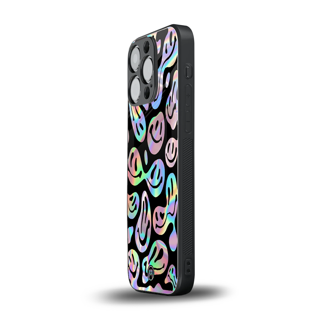 acid smiles chromatic edition back phone cover | glass case for iphone 16 pro