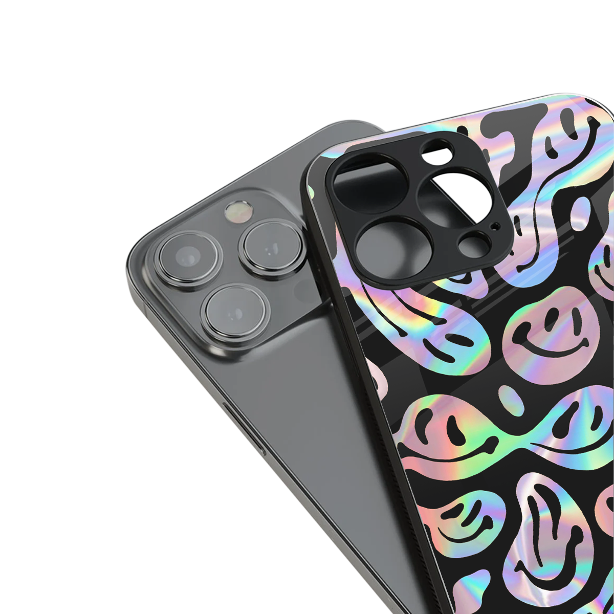 acid smiles chromatic edition back phone cover | glass case for iphone 15 pro max