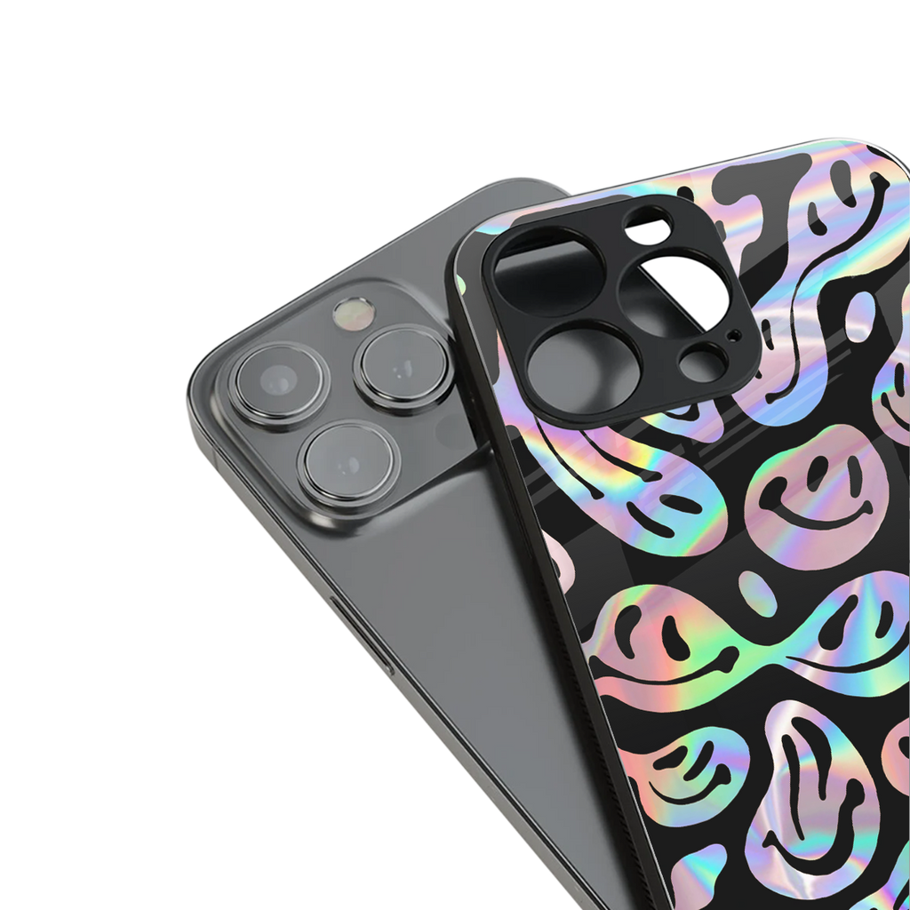 acid smiles chromatic edition back phone cover | glass case for iphone 16 pro