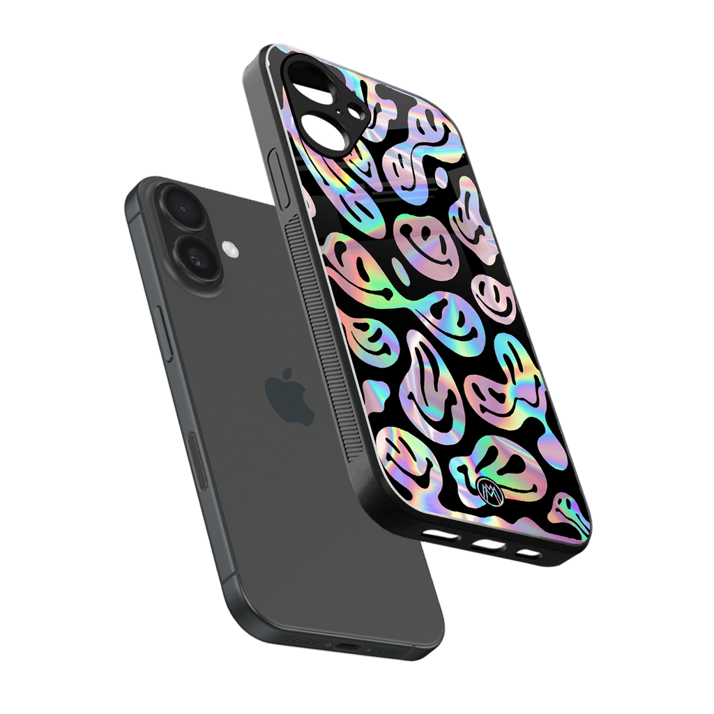 acid smiles chromatic edition back phone cover | glass case for iphone 16
