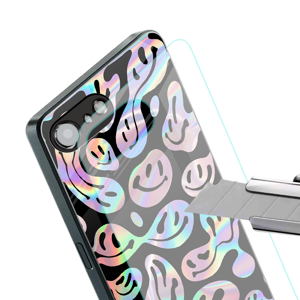 acid smiles chromatic edition back phone cover | glass case for iphone 16e