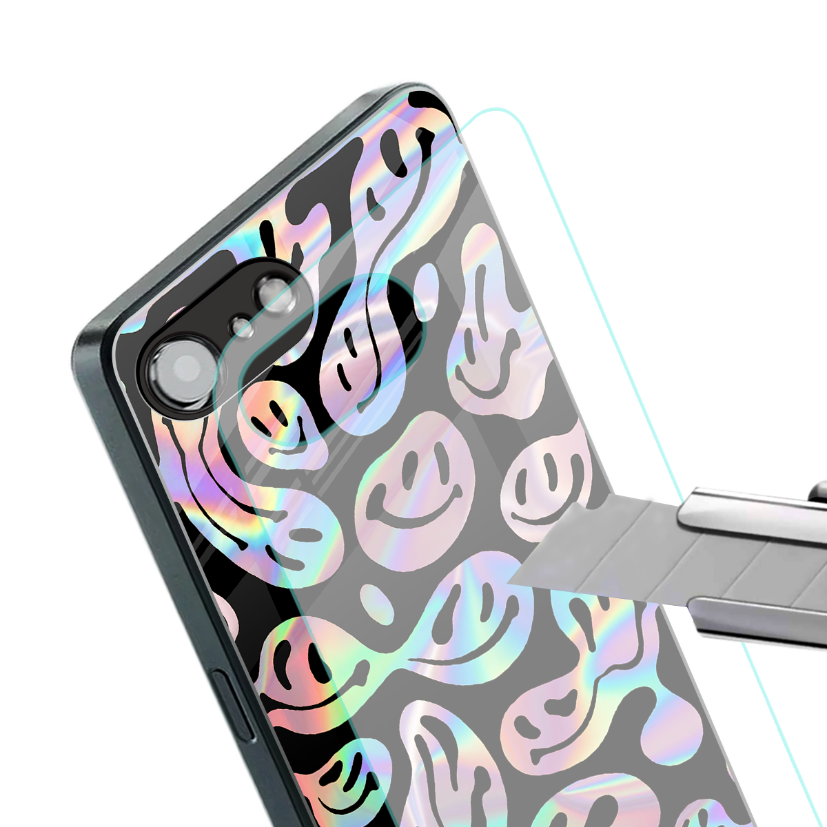 acid smiles chromatic edition back phone cover | glass case for iphone 16e