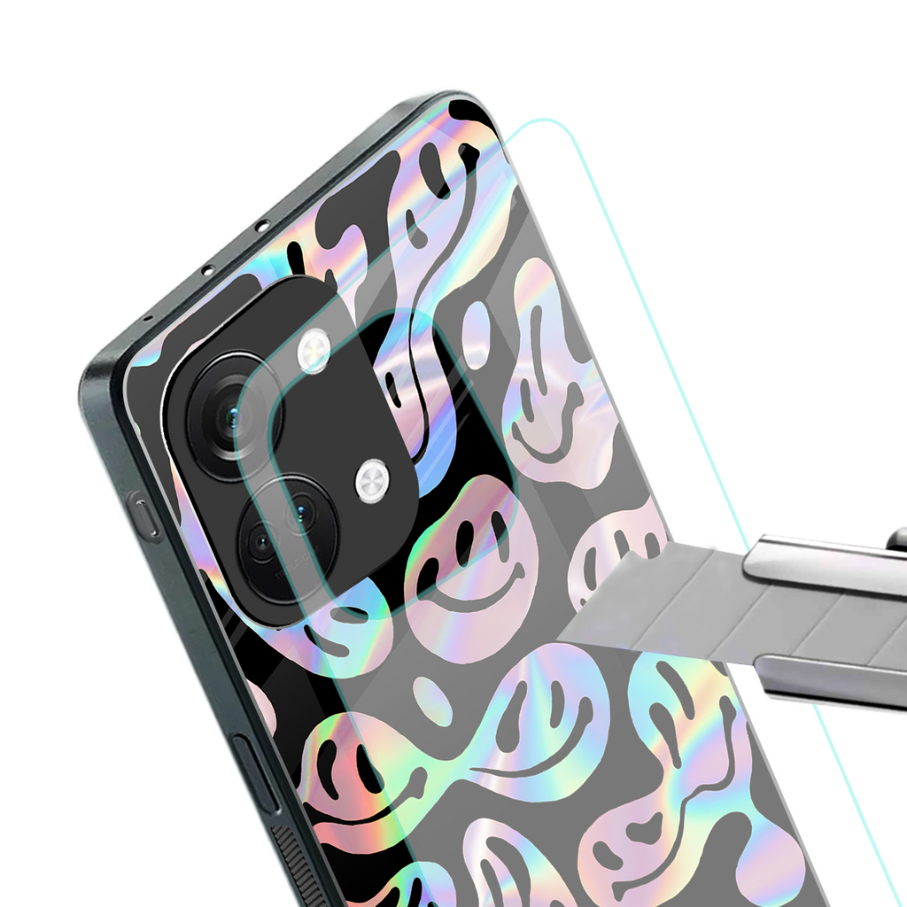 acid smiles chromatic edition back phone cover | glass case for oneplus nord 3
