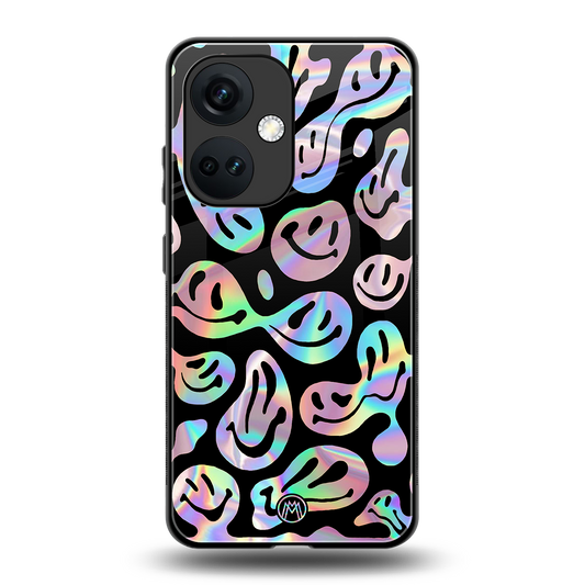 acid smiles chromatic edition back phone cover | glass case for oneplus nord ce 3