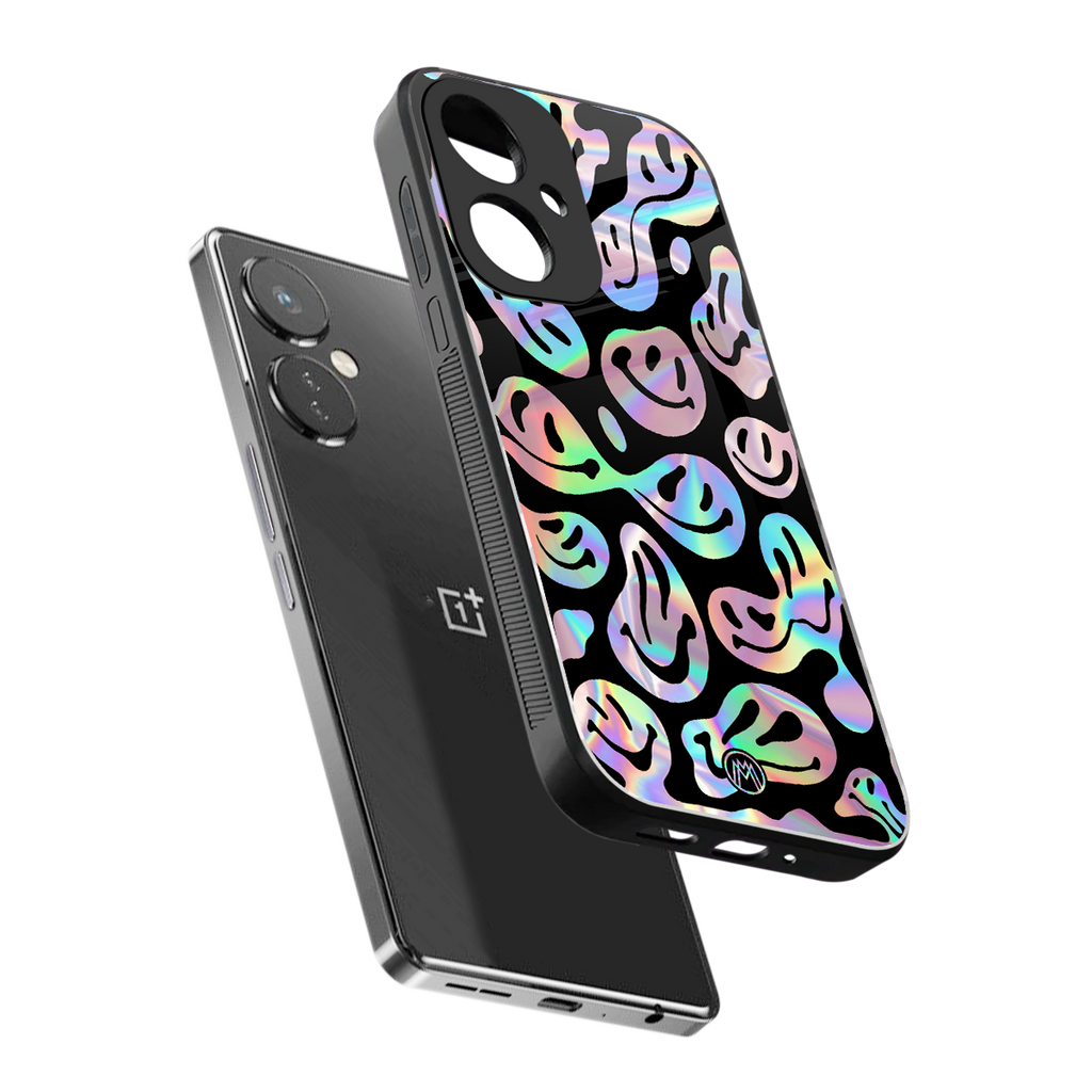 acid smiles chromatic edition back phone cover | glass case for oneplus nord ce 3