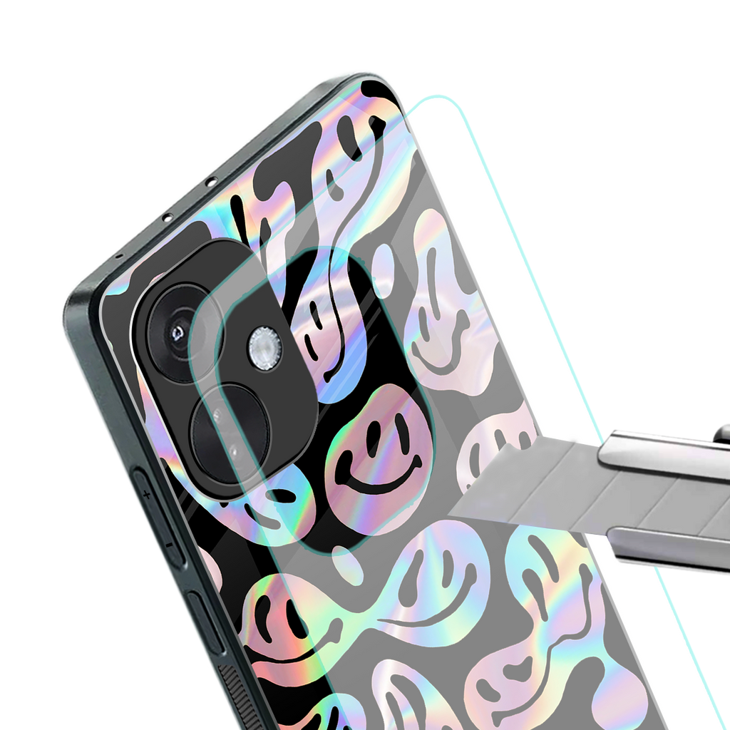 acid smiles chromatic edition back phone cover | glass case for oneplus nord ce 3