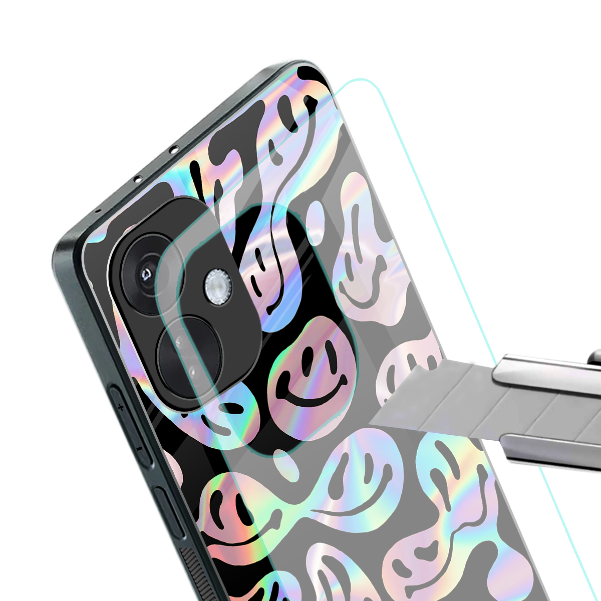 acid smiles chromatic edition back phone cover | glass case for oneplus nord ce 3