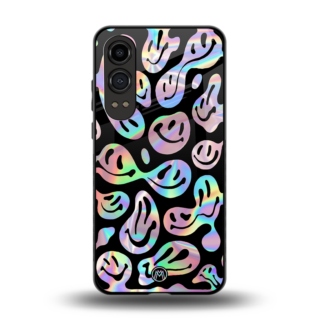 acid smiles chromatic edition back phone cover | glass case for oneplus nord ce 4 lite