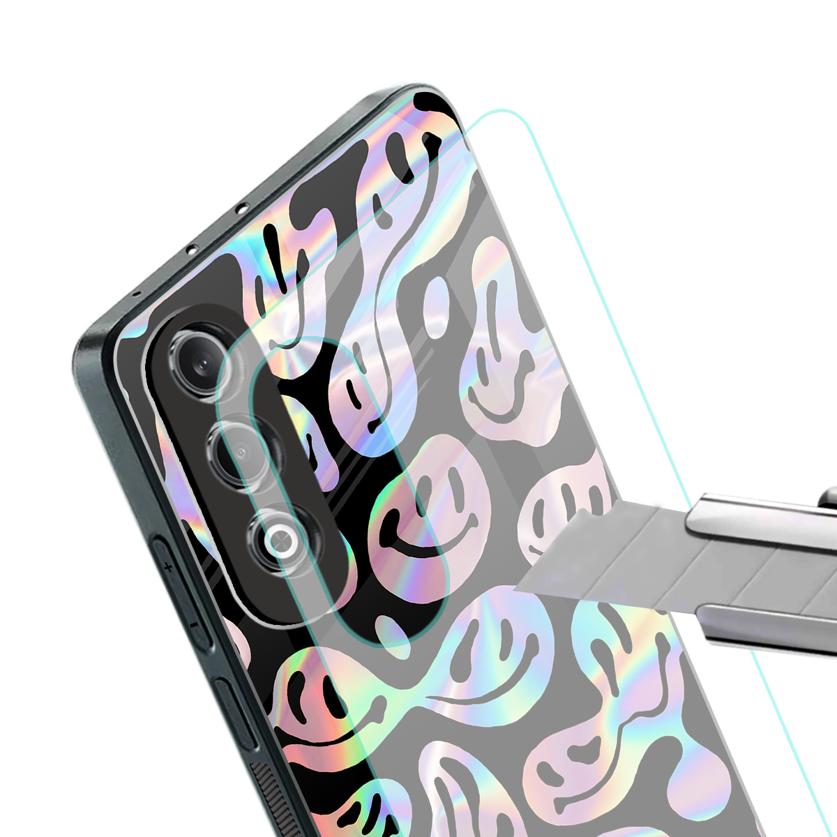 acid smiles chromatic edition back phone cover | glass case for oneplus nord ce 4