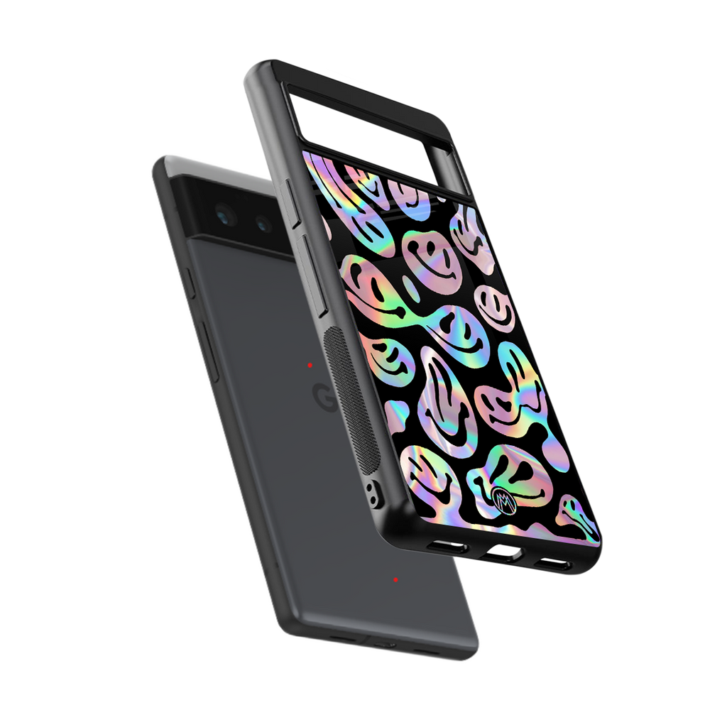 acid smiles chromatic edition back phone cover | glass case for google pixel 6