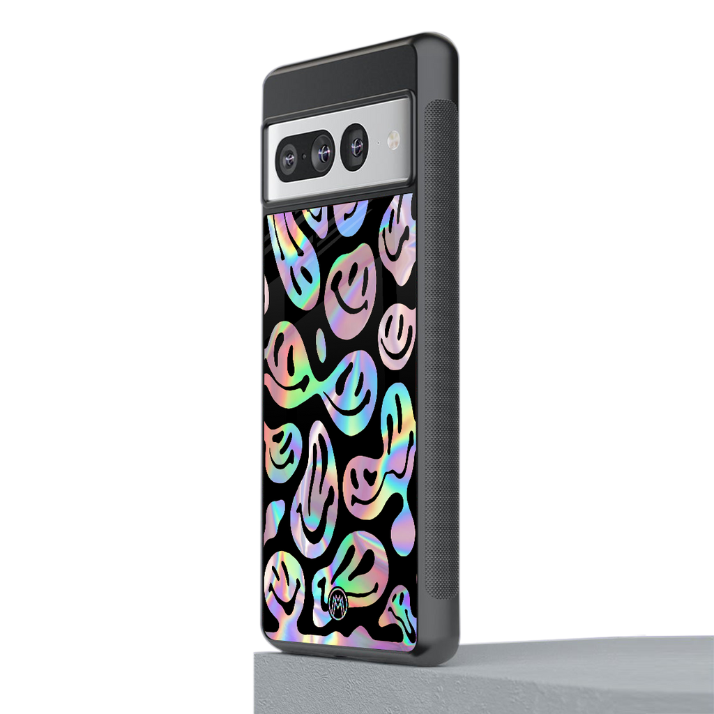 acid smiles chromatic edition back phone cover | glass case for google pixel 7 pro