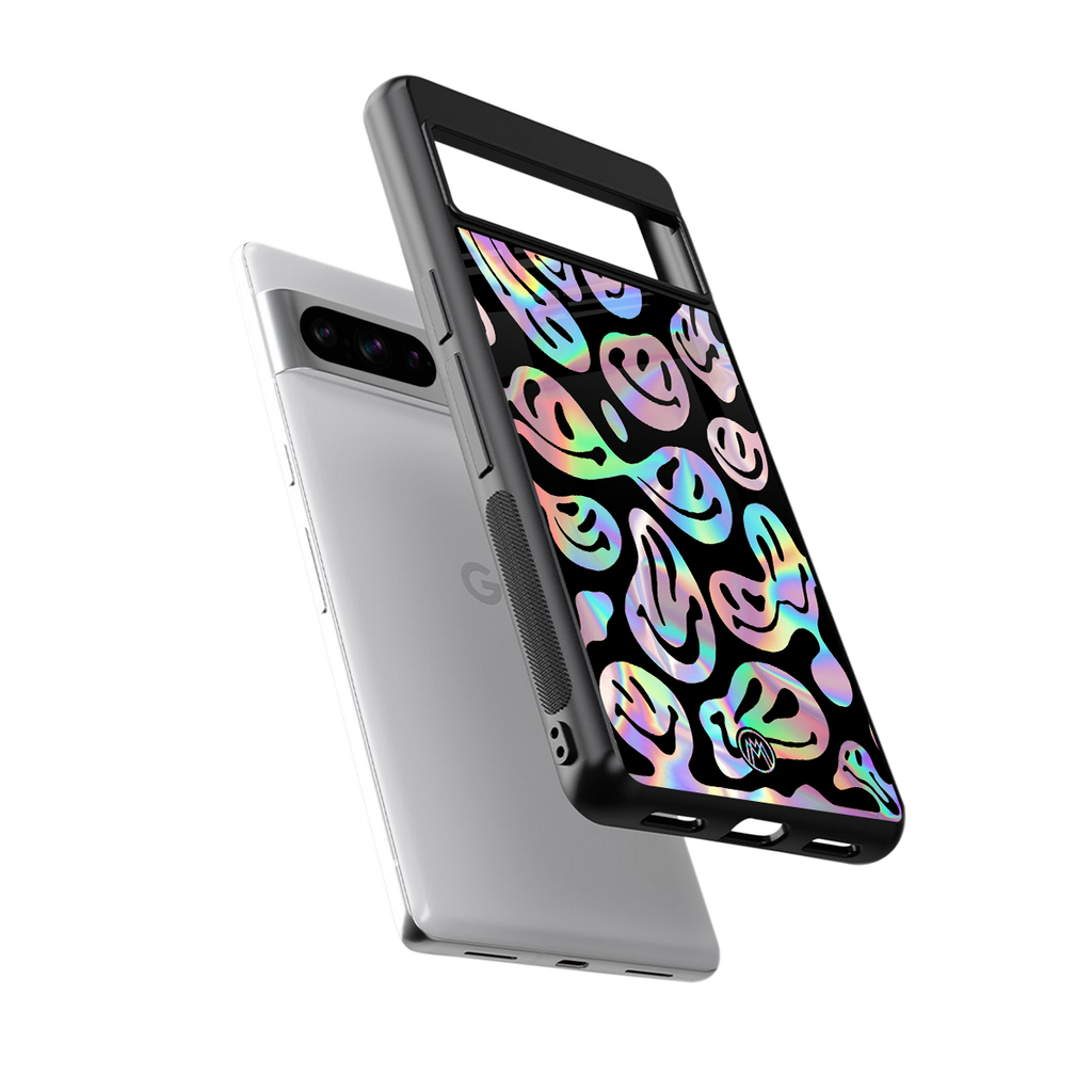 acid smiles chromatic edition back phone cover | glass case for google pixel 8 pro