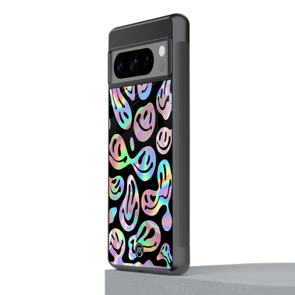 acid smiles chromatic edition back phone cover | glass case for google pixel 8 pro