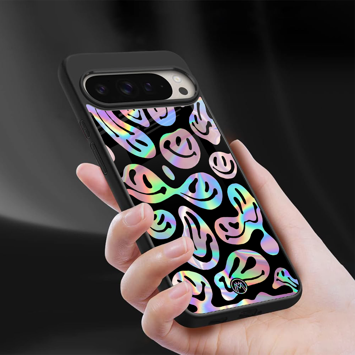 acid smiles chromatic edition back phone cover | glass case for google pixel 9 pro