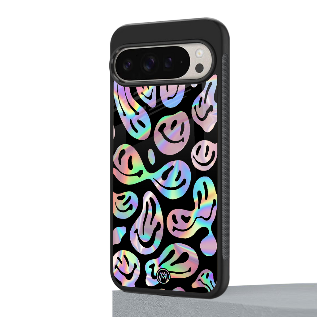 acid smiles chromatic edition back phone cover | glass case for google pixel 9 pro