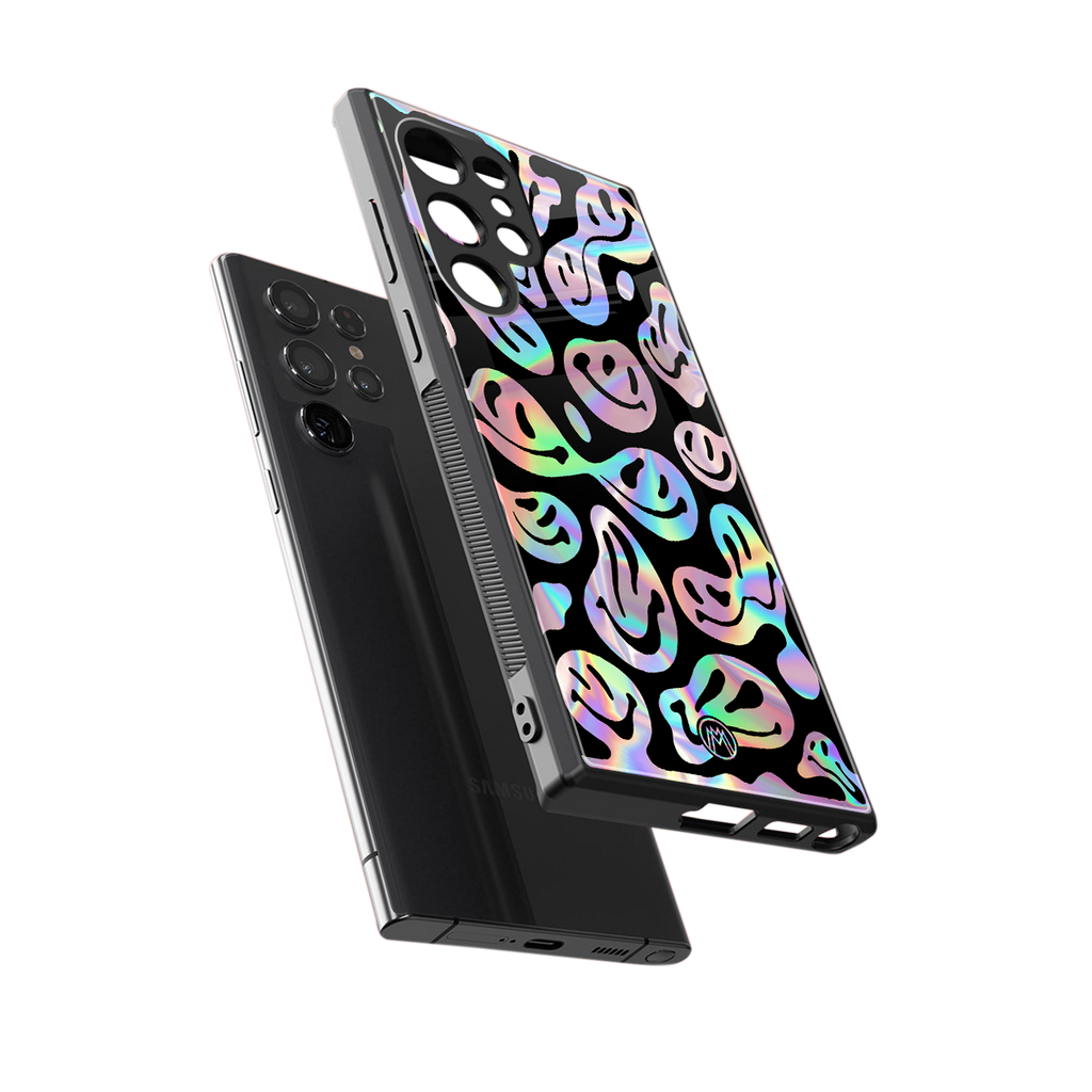 acid smiles chromatic edition back phone cover | glass case for samsung galaxy s23 ultra