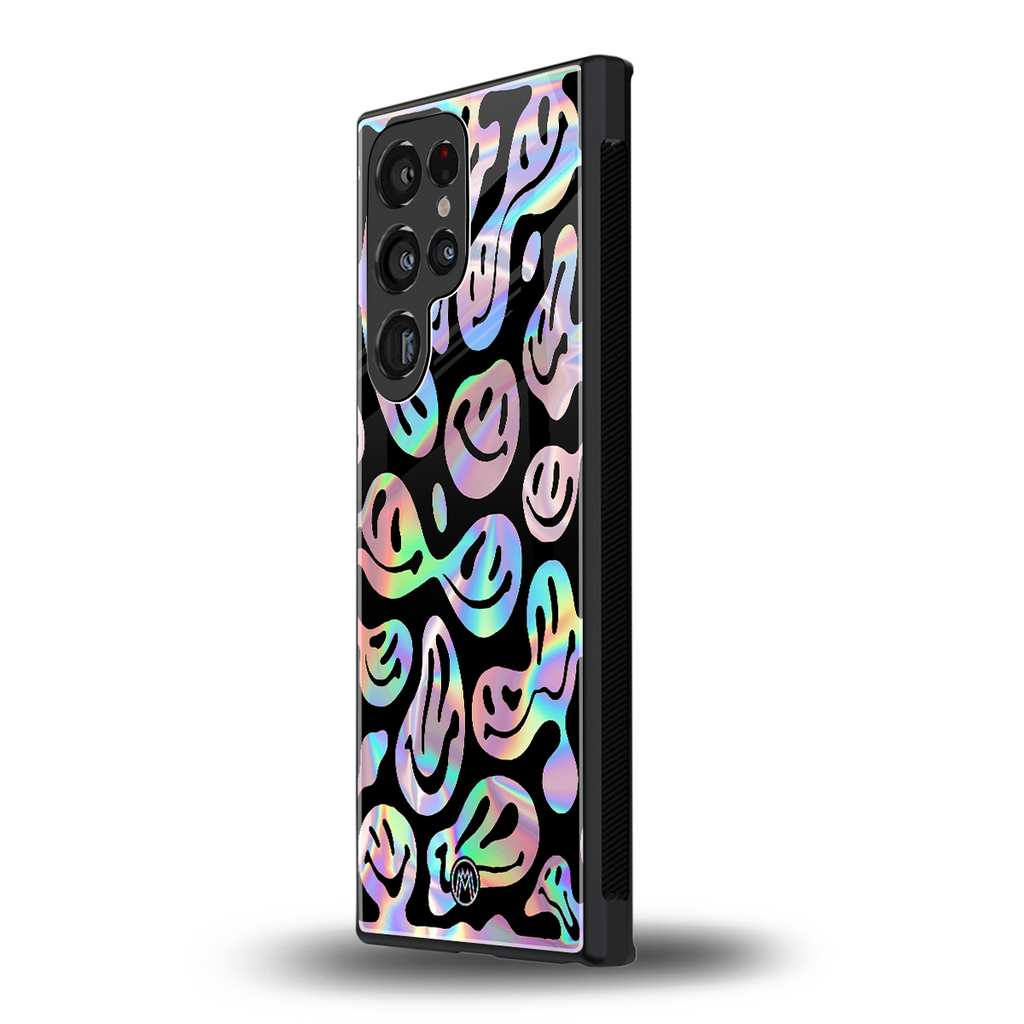 acid smiles chromatic edition back phone cover | glass case for samsung galaxy s23 ultra