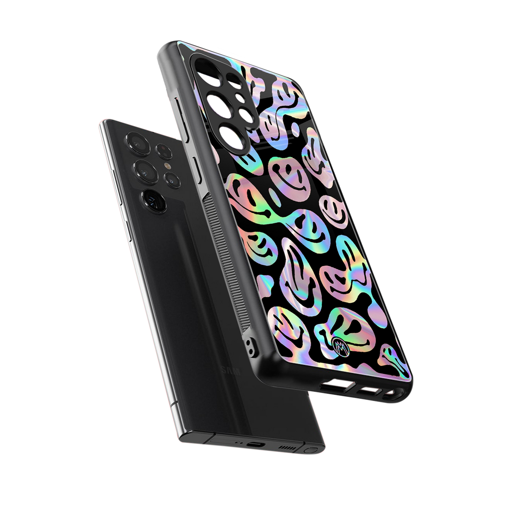 acid smiles chromatic edition back phone cover | glass case for samsung galaxy s25 ultra