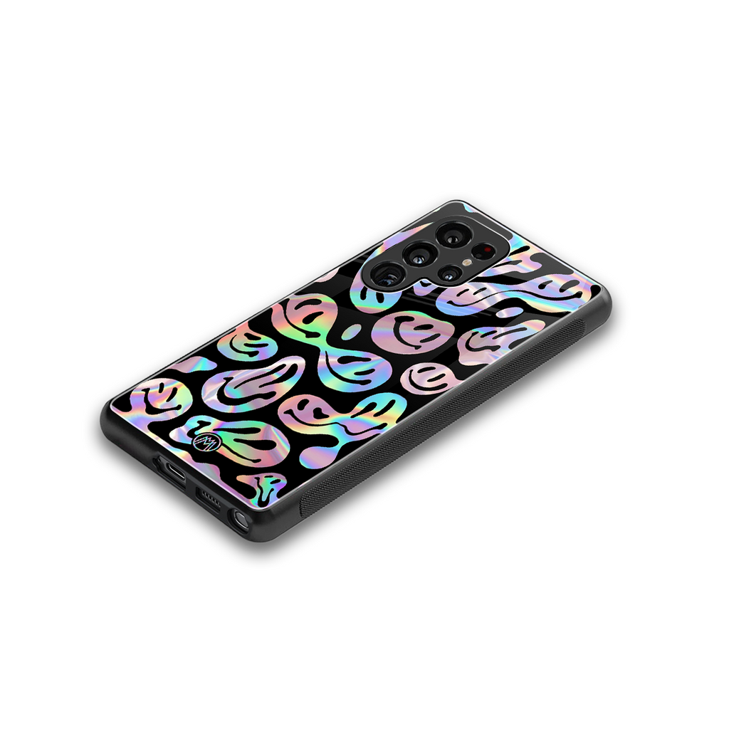 acid smiles chromatic edition back phone cover | glass case for samsung galaxy s25 ultra