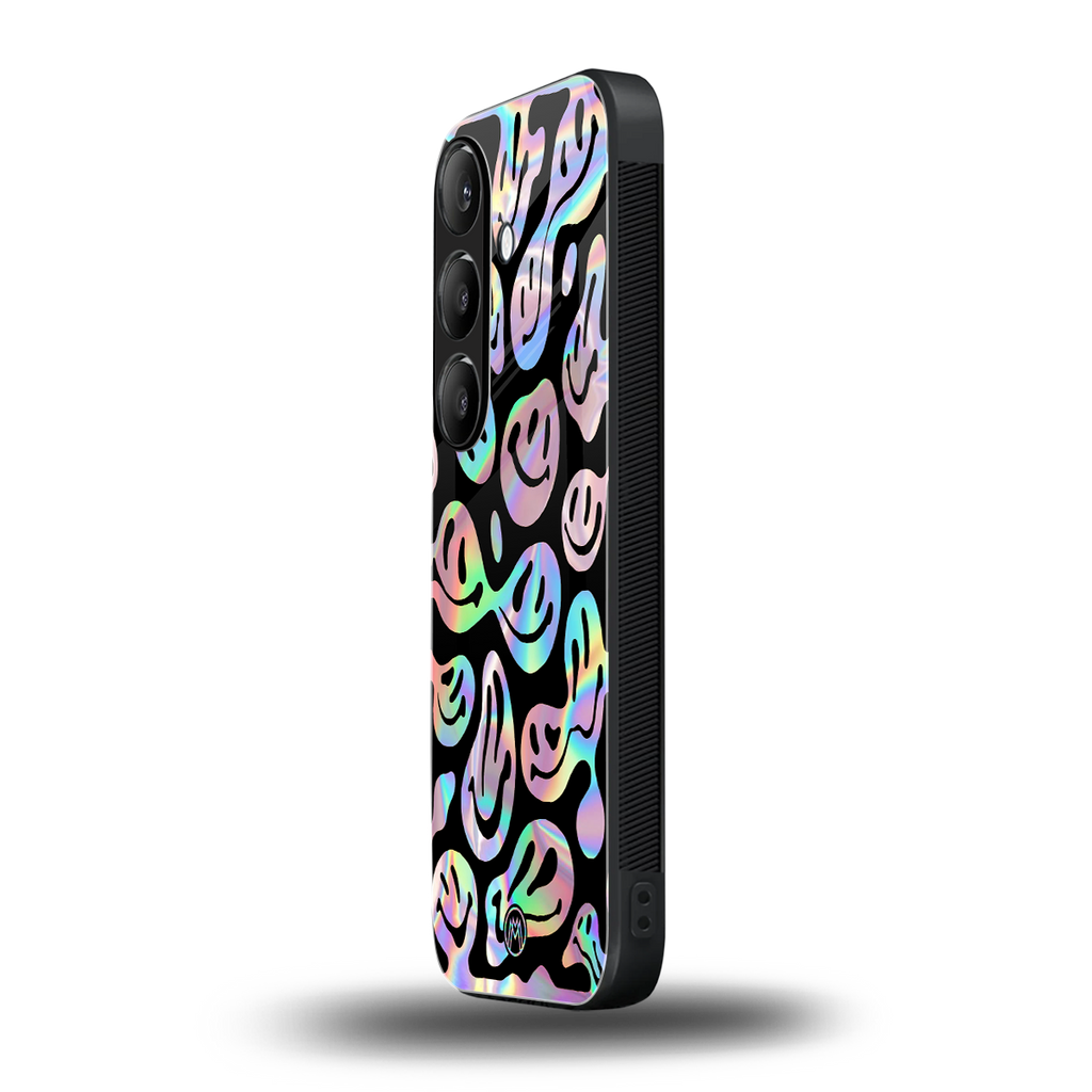 acid smiles chromatic edition back phone cover | glass case for samsung galaxy s24 fe
