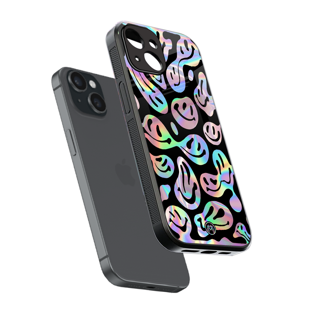 acid smiles chromatic edition back phone cover | glass case for iphone 15