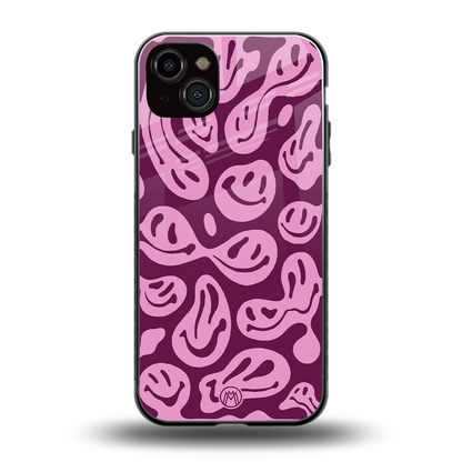 acid smiles grape edition back phone cover | glass case for iphone 15 plus