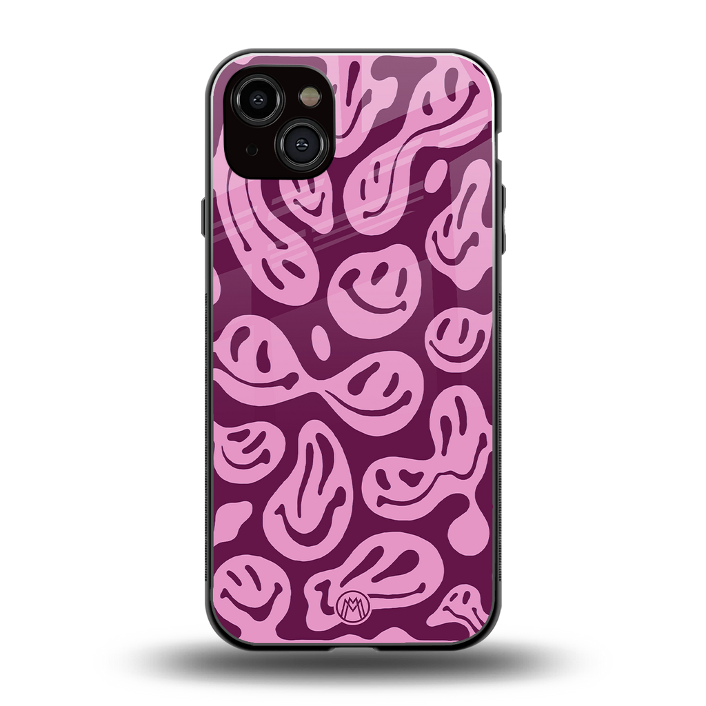 acid smiles grape edition back phone cover | glass case for iphone 14 plus