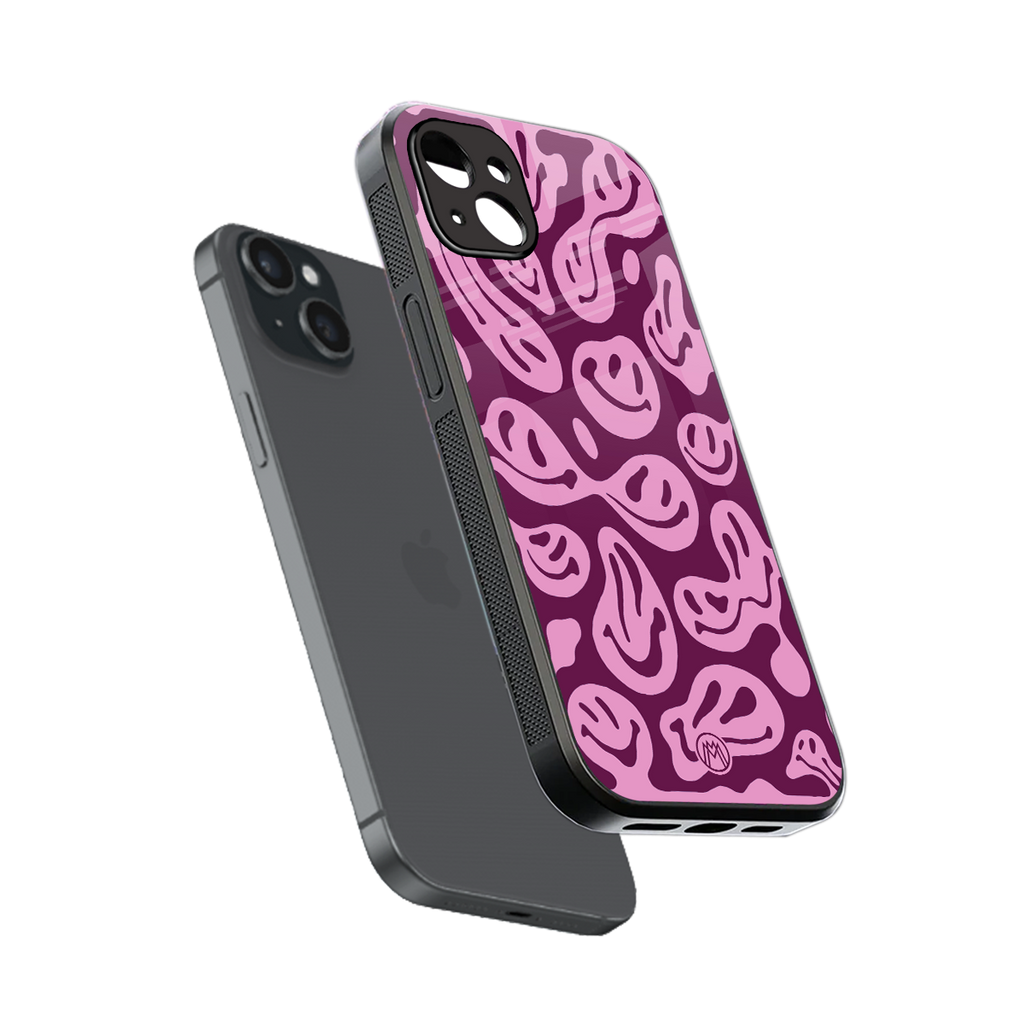 acid smiles grape edition back phone cover | glass case for iphone 15 plus