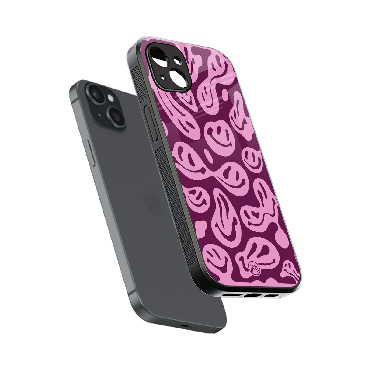 acid smiles grape edition back phone cover | glass case for iphone 15 plus