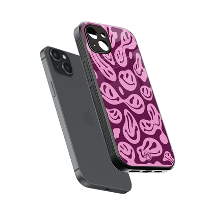 acid smiles grape edition back phone cover | glass case for iphone 15 plus