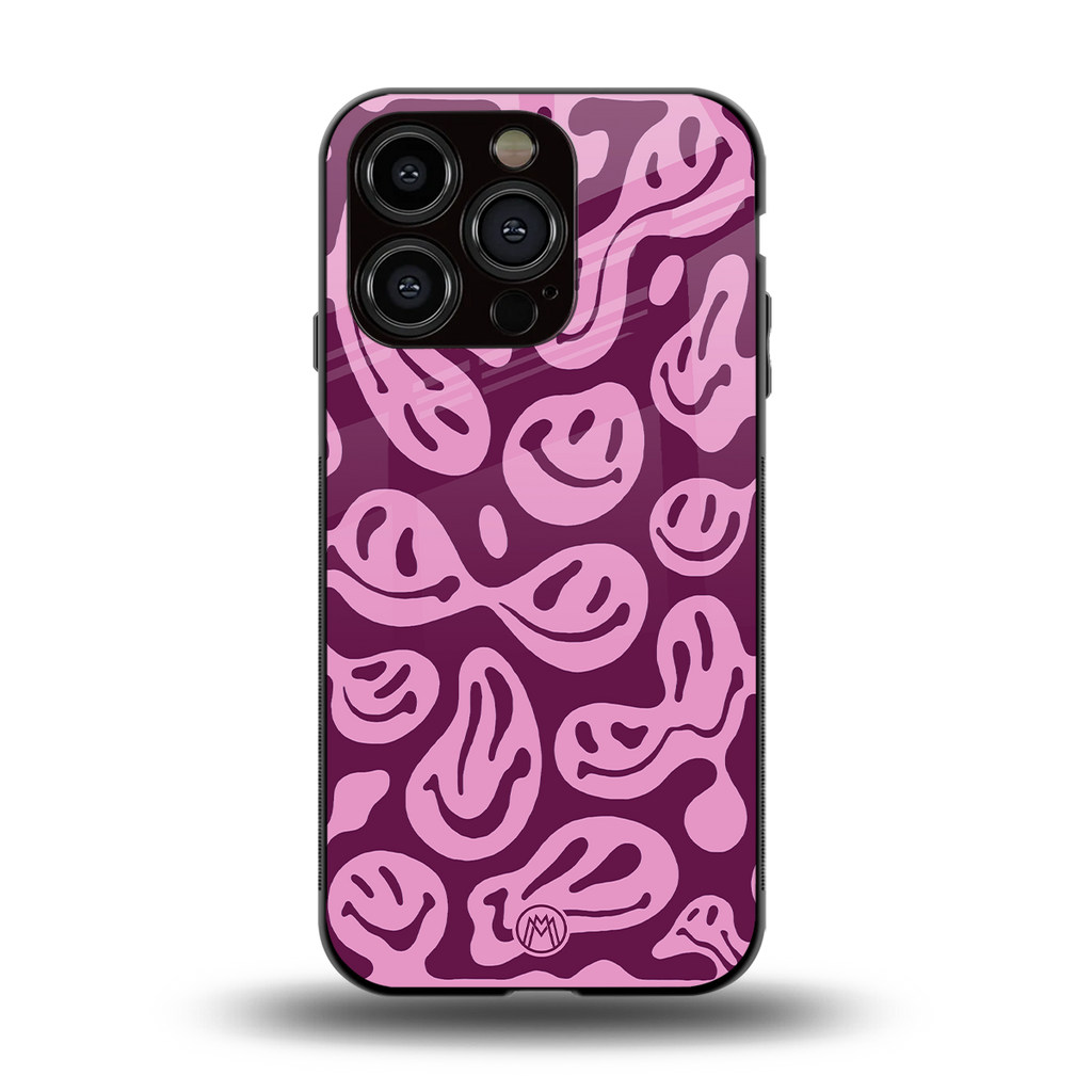 acid smiles grape edition back phone cover | glass case for iphone 15 pro