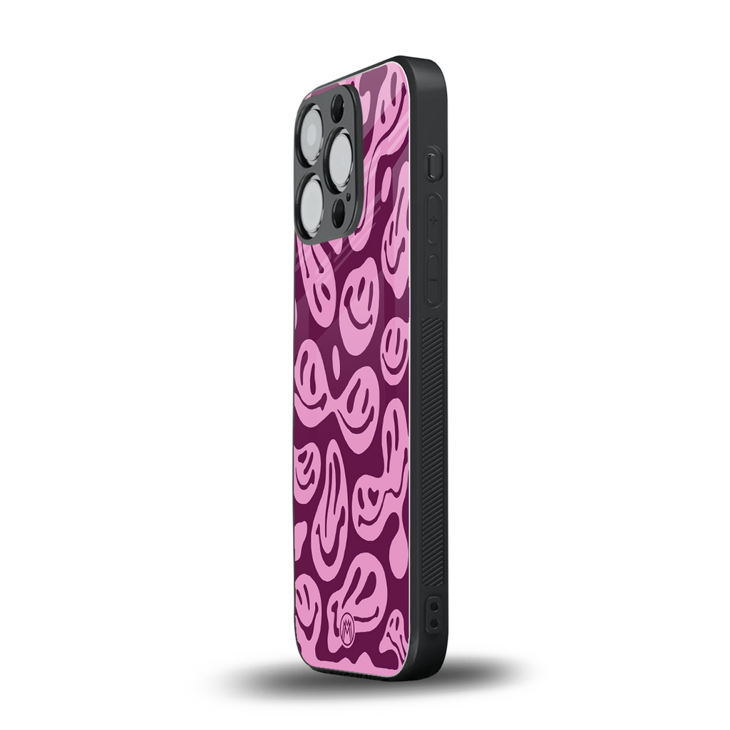 acid smiles grape edition back phone cover | glass case for iphone 15 pro