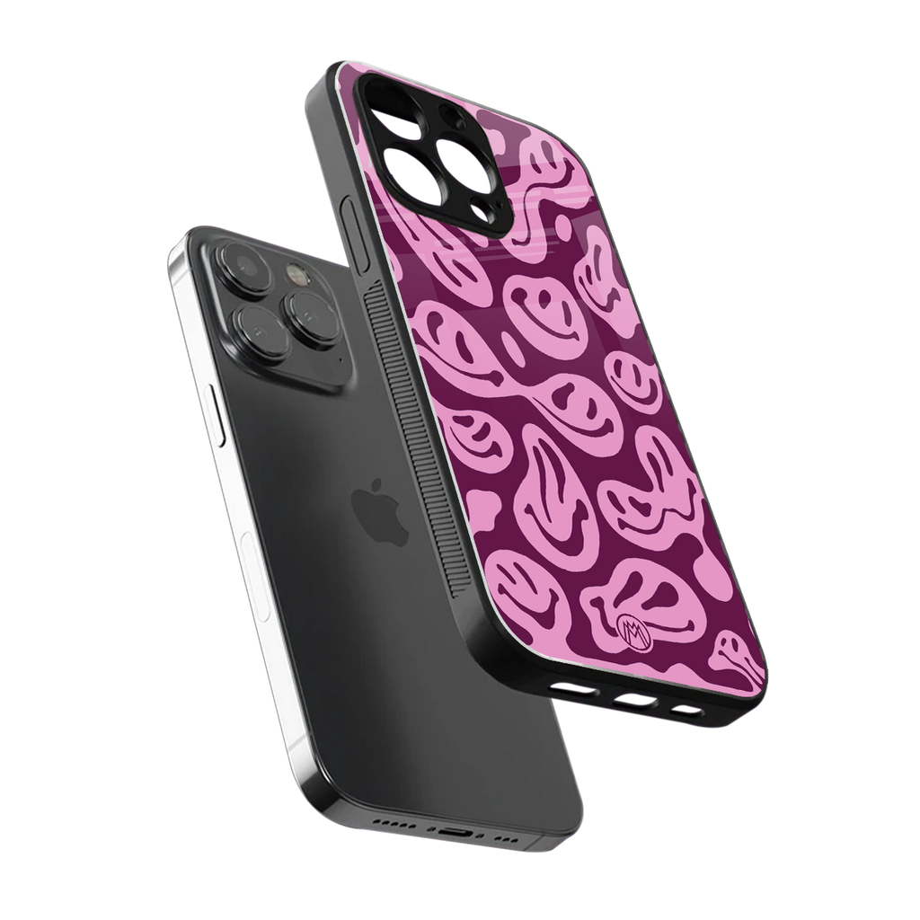 acid smiles grape edition back phone cover | glass case for iphone 15 pro