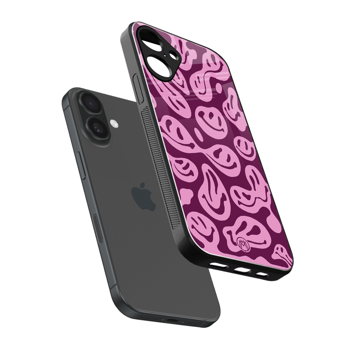 acid smiles grape edition back phone cover | glass case for iphone 16 plus