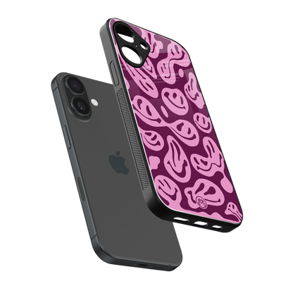 acid smiles grape edition back phone cover | glass case for iphone 16 plus