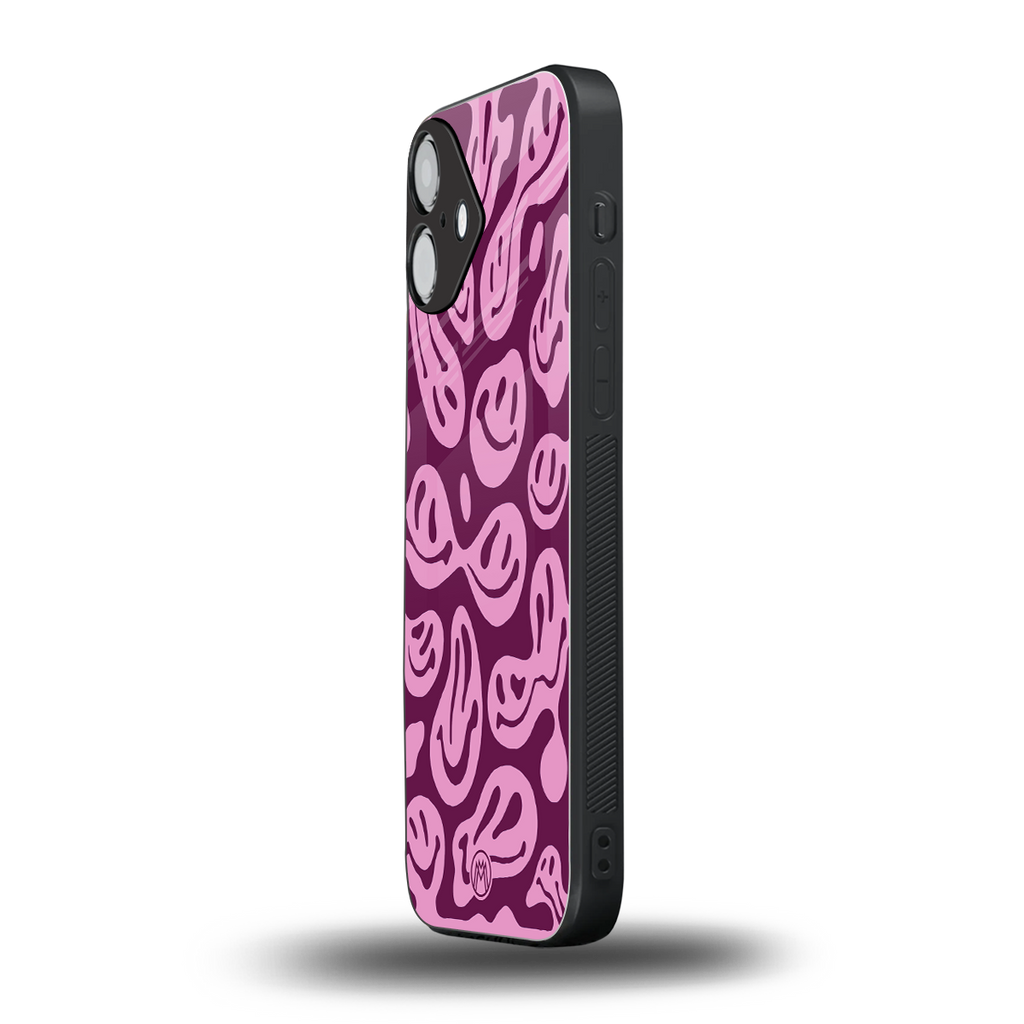 acid smiles grape edition back phone cover | glass case for iphone 16 plus