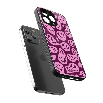 acid smiles grape edition back phone cover | glass case for iphone 16 pro max