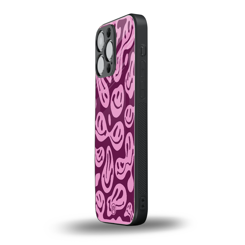 acid smiles grape edition back phone cover | glass case for iphone 16 pro max