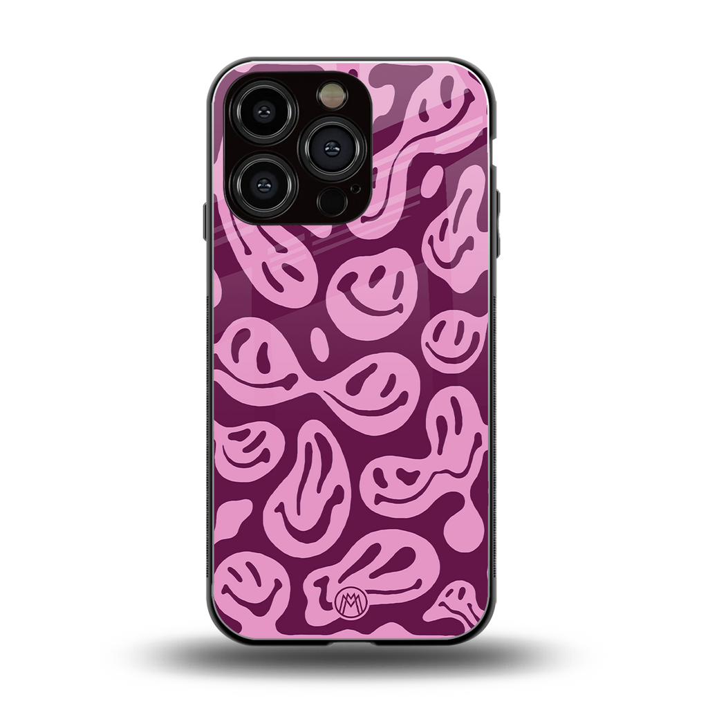 acid smiles grape edition back phone cover | glass case for iphone 16 pro
