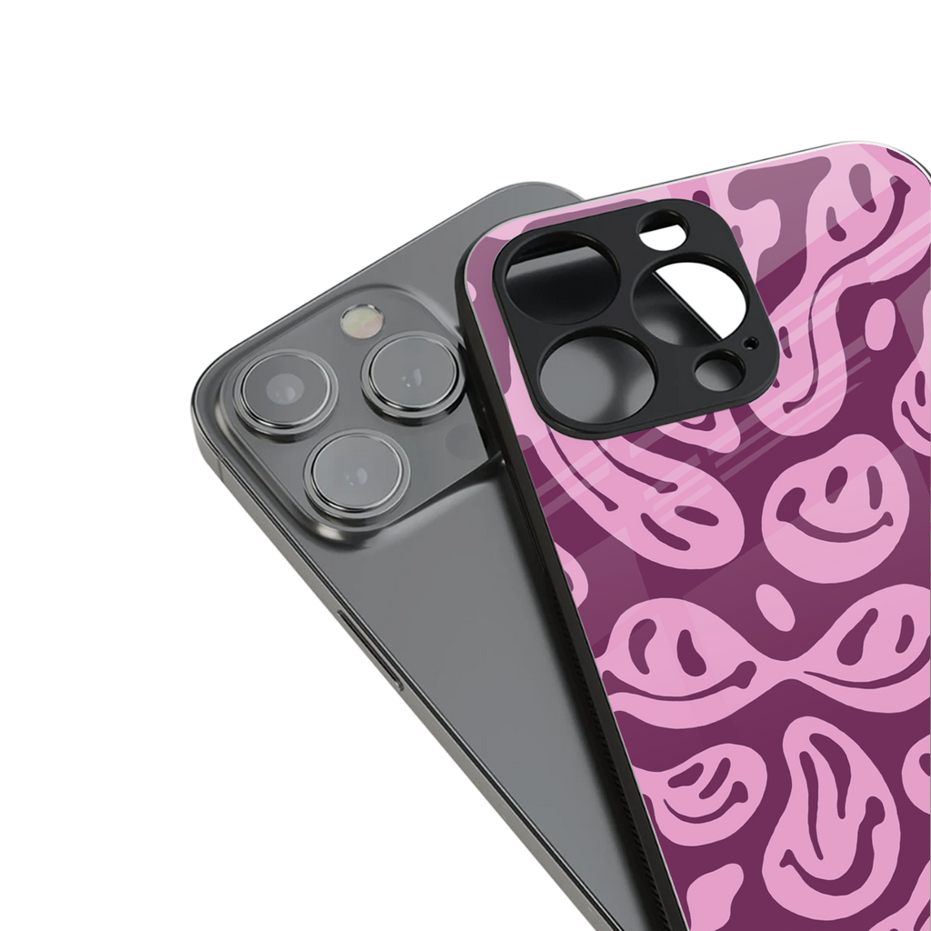acid smiles grape edition back phone cover | glass case for iphone 15 pro