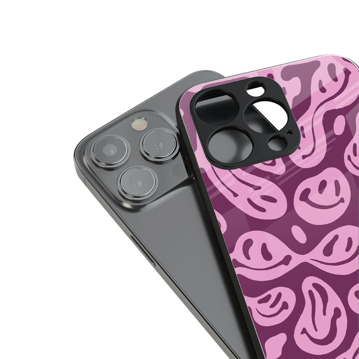 acid smiles grape edition back phone cover | glass case for iphone 15 pro