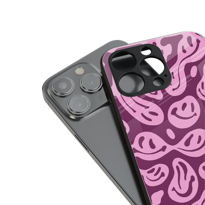 acid smiles grape edition back phone cover | glass case for iphone 16 pro max