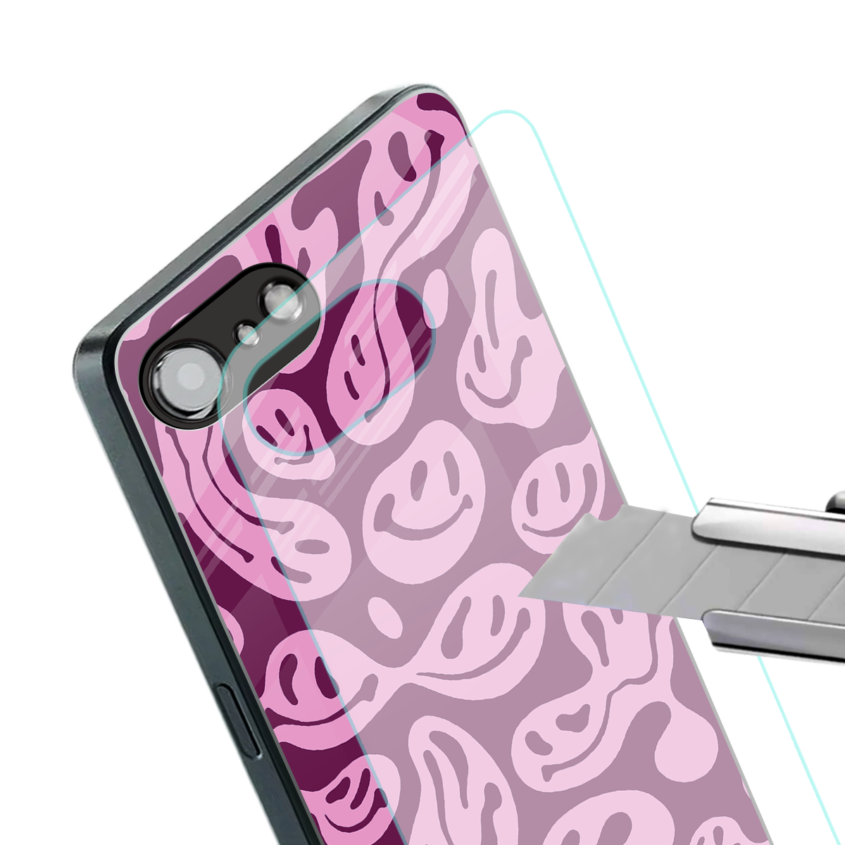 acid smiles grape edition back phone cover | glass case for iphone 16e